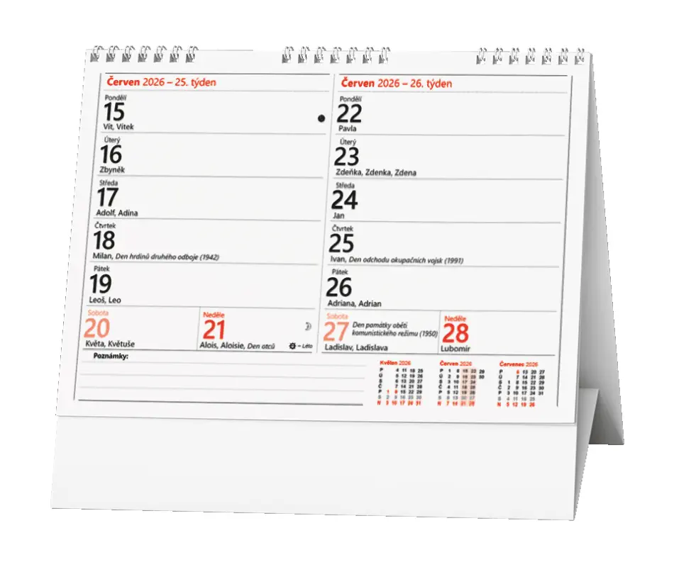 Stolní kalendář 2026 Pracovní kalendář Čtrnáctidenní