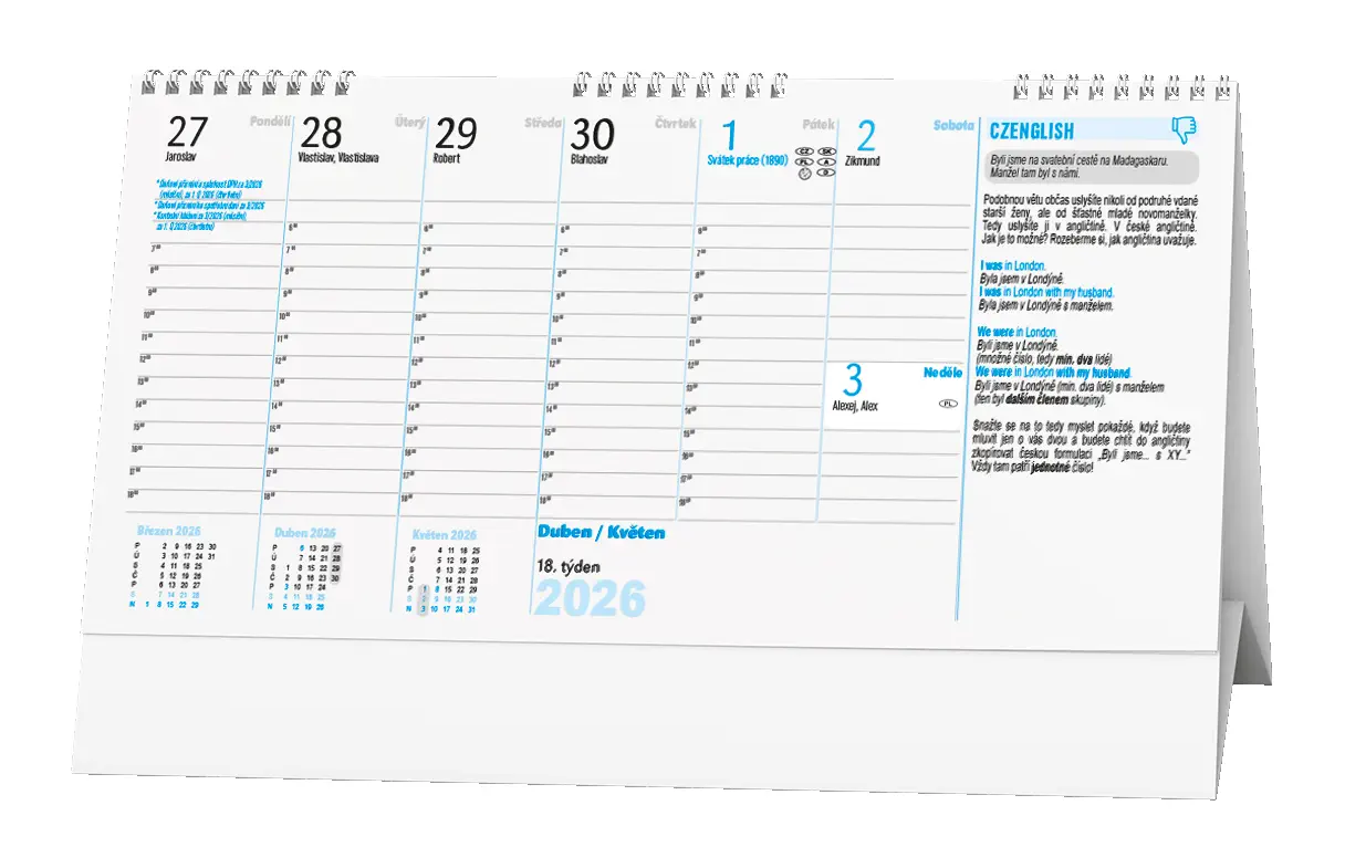 Stolní kalendář 2026 Plánovací daňový kalendář s angličtinou