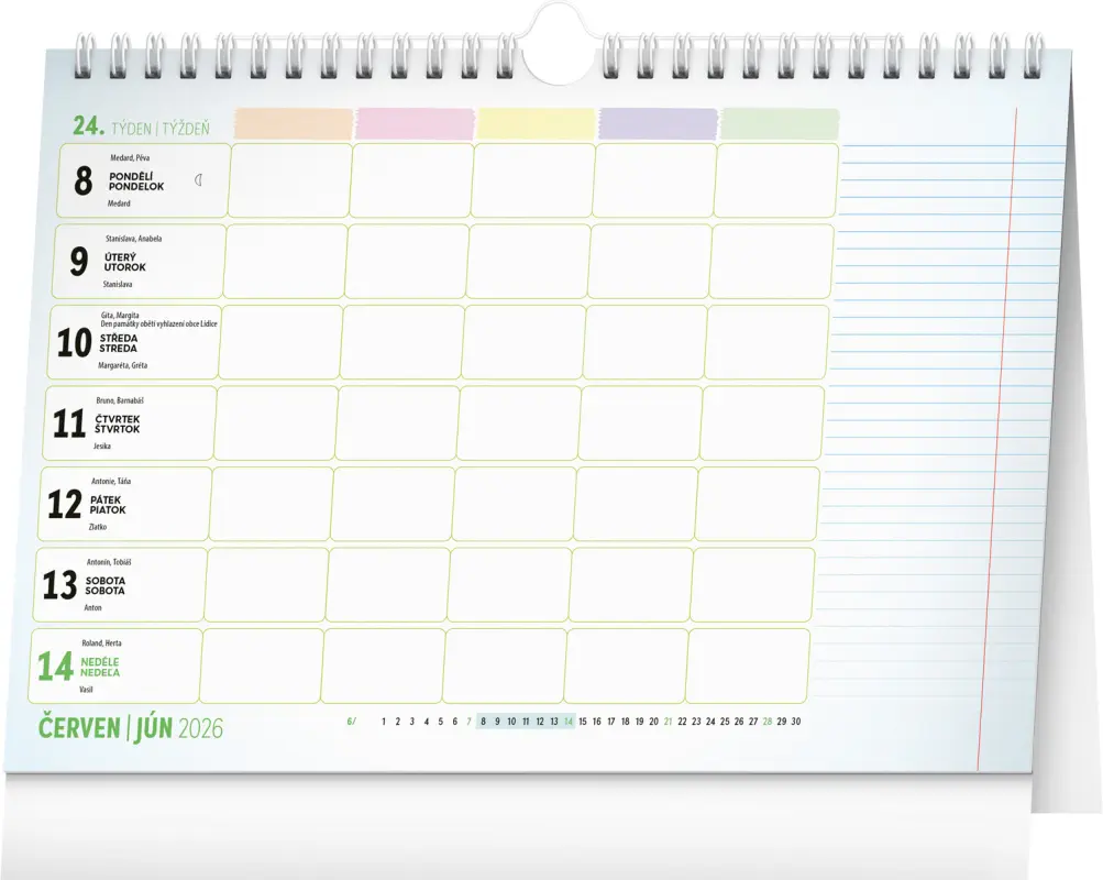 NOTIQUE Týdenní rodinný plánovací kalendář s háčkem 2026, 30 x 21 cm