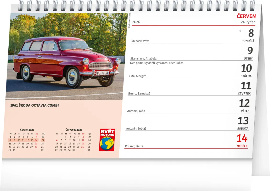 NOTIQUE Stolní kalendář Svět motorů 2026, 23,1 x 14,5 cm