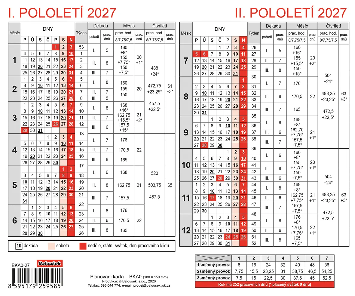 Nástěnný kalendář 2027 Plánovací karta
