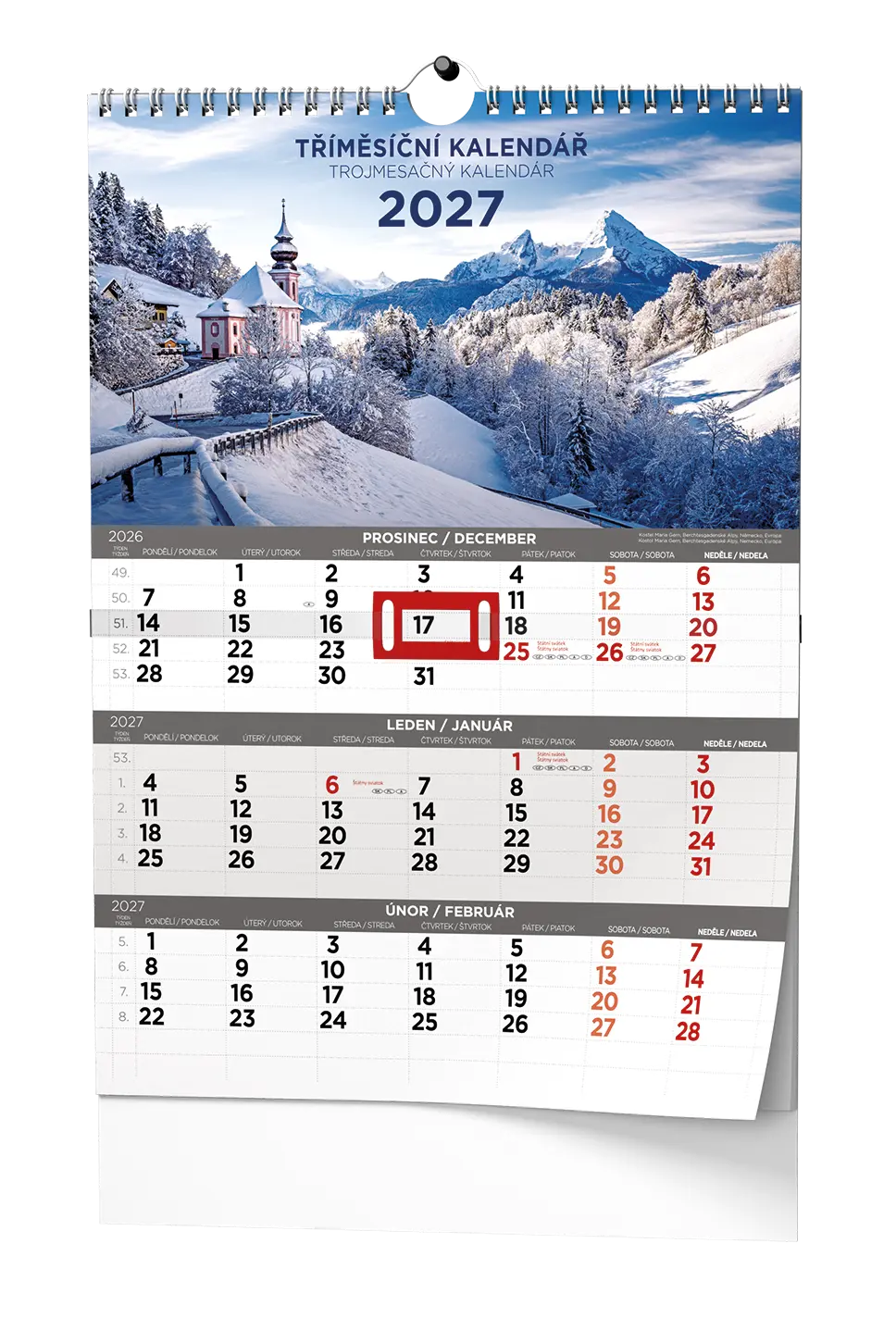 Nástěnný kalendář 2027 Nástěnný kalendář - Tříměsíční - A3 - Obrázkový