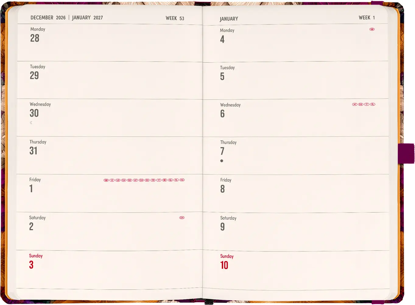 NOTIQUE Planbook planner/notebook Vintage Flowers 2027, 13 x 21 cm