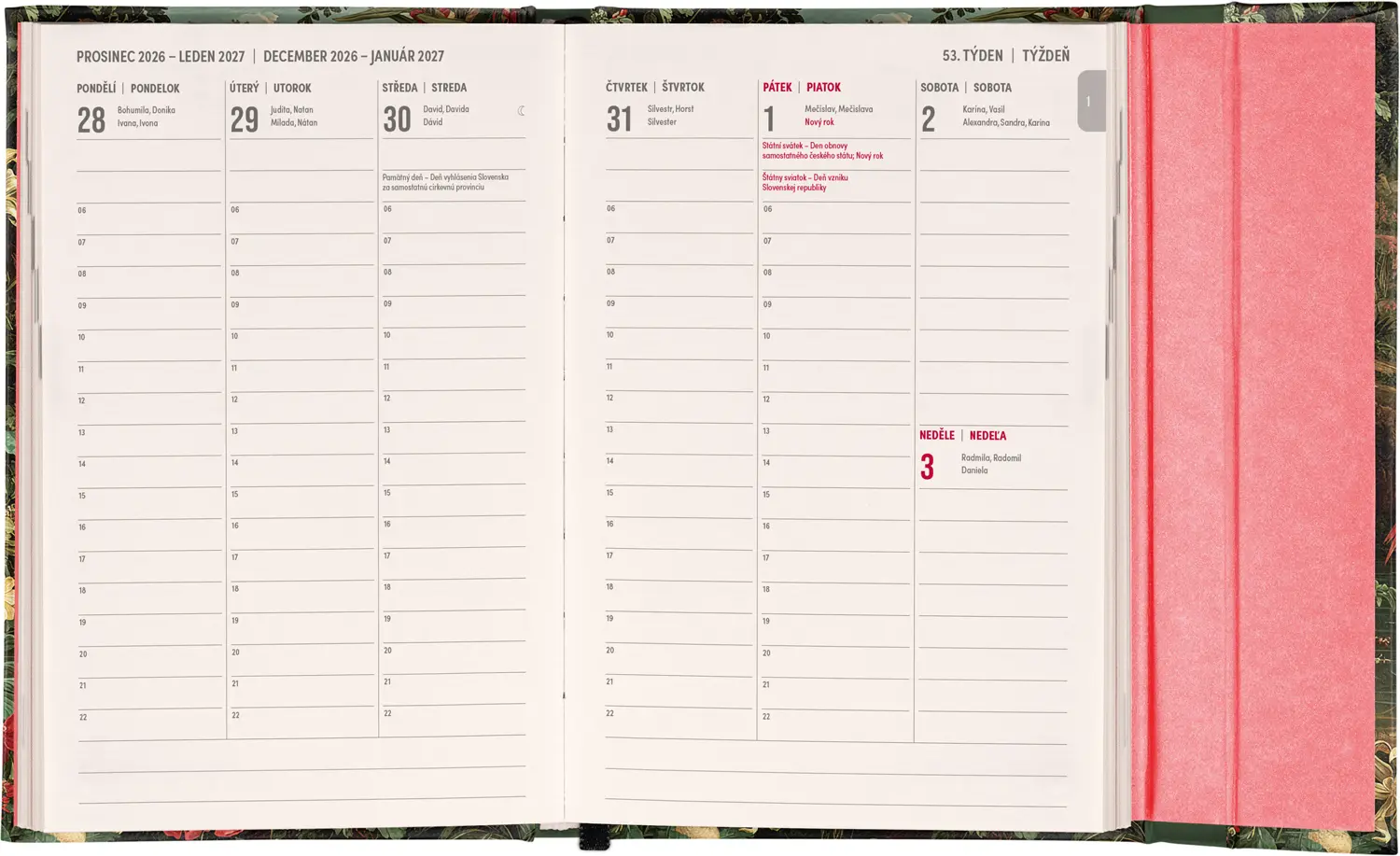 NOTIQUE Týdenní magnetický diář Plameňák 2027, 11 x 16 cm