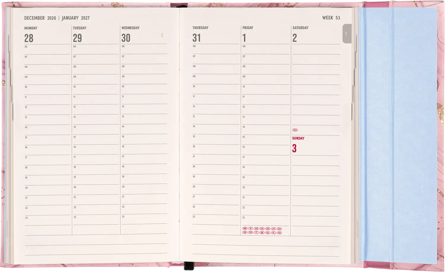 NOTIQUE Magnetic weekly planner Pink Marble 2027, 11 x 16 cm