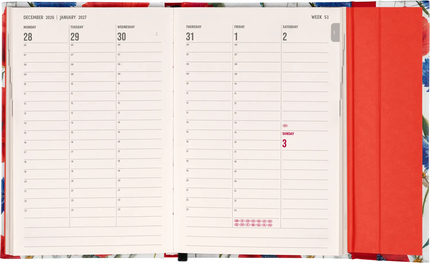 NOTIQUE Magnetic weekly planner Poppies 2027, 11 x 16 cm