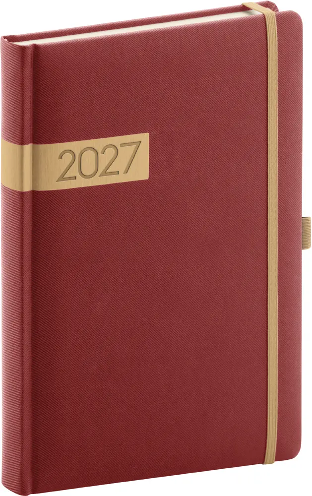 NOTIQUE Denní diář Twill 2027, bordó-zlatý, 15 x 21 cm