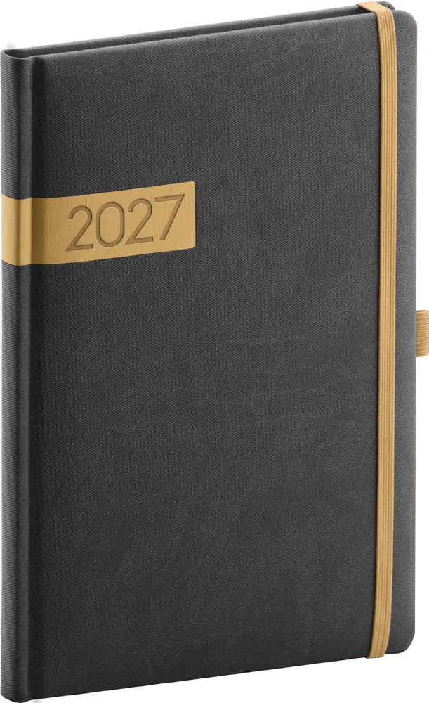NOTIQUE Týdenní diář Twill 2027, černo-zlatý, 15 x 21 cm