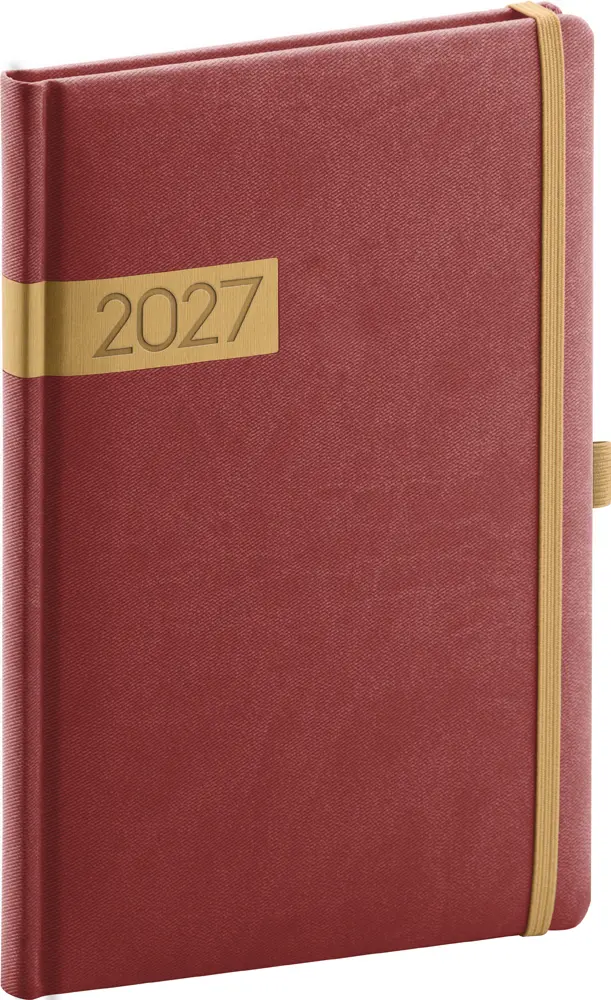 NOTIQUE Týdenní diář Twill 2027, bordó-zlatý, 15 x 21 cm