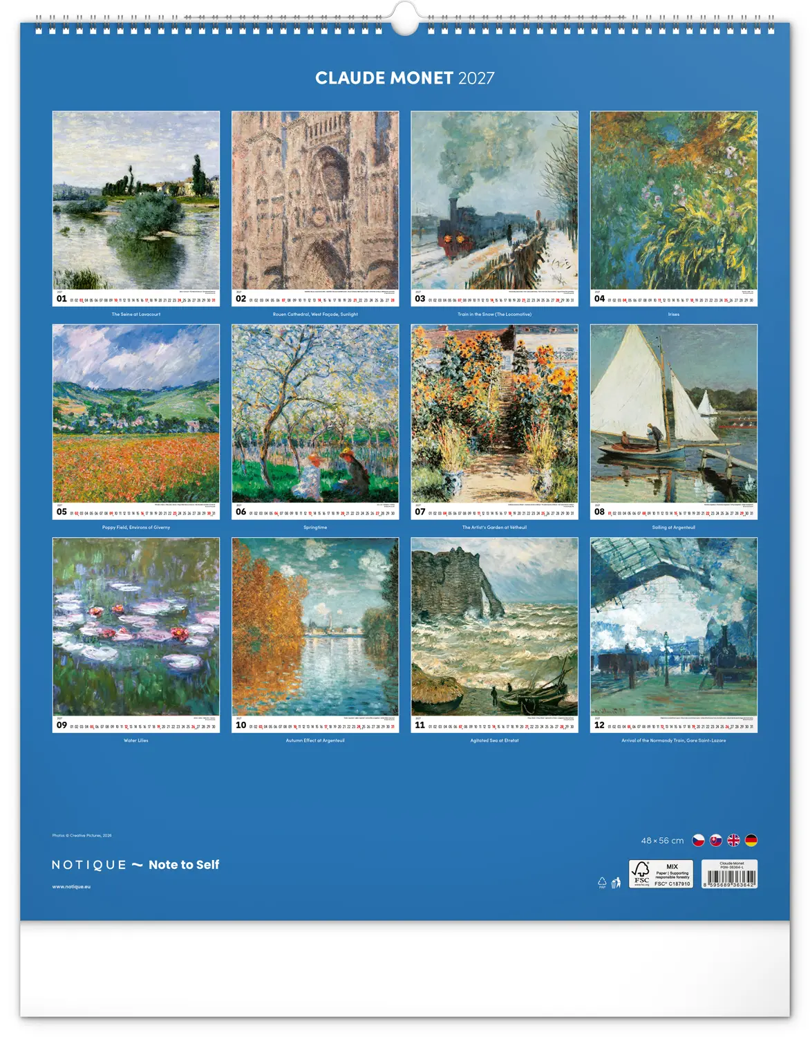 NOTIQUE Nástěnný kalendář Claude Monet 2027, 48 x 56 cm