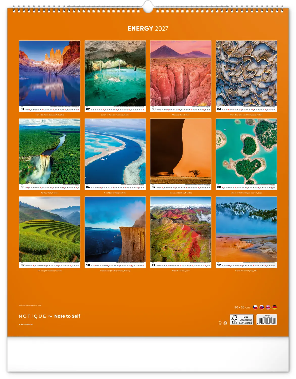 NOTIQUE Nástěnný kalendář Energie 2027, 48 x 56 cm