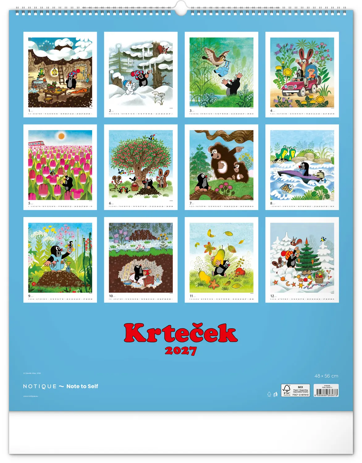 NOTIQUE Nástěnný kalendář Krteček 2027, 48 x 56 cm