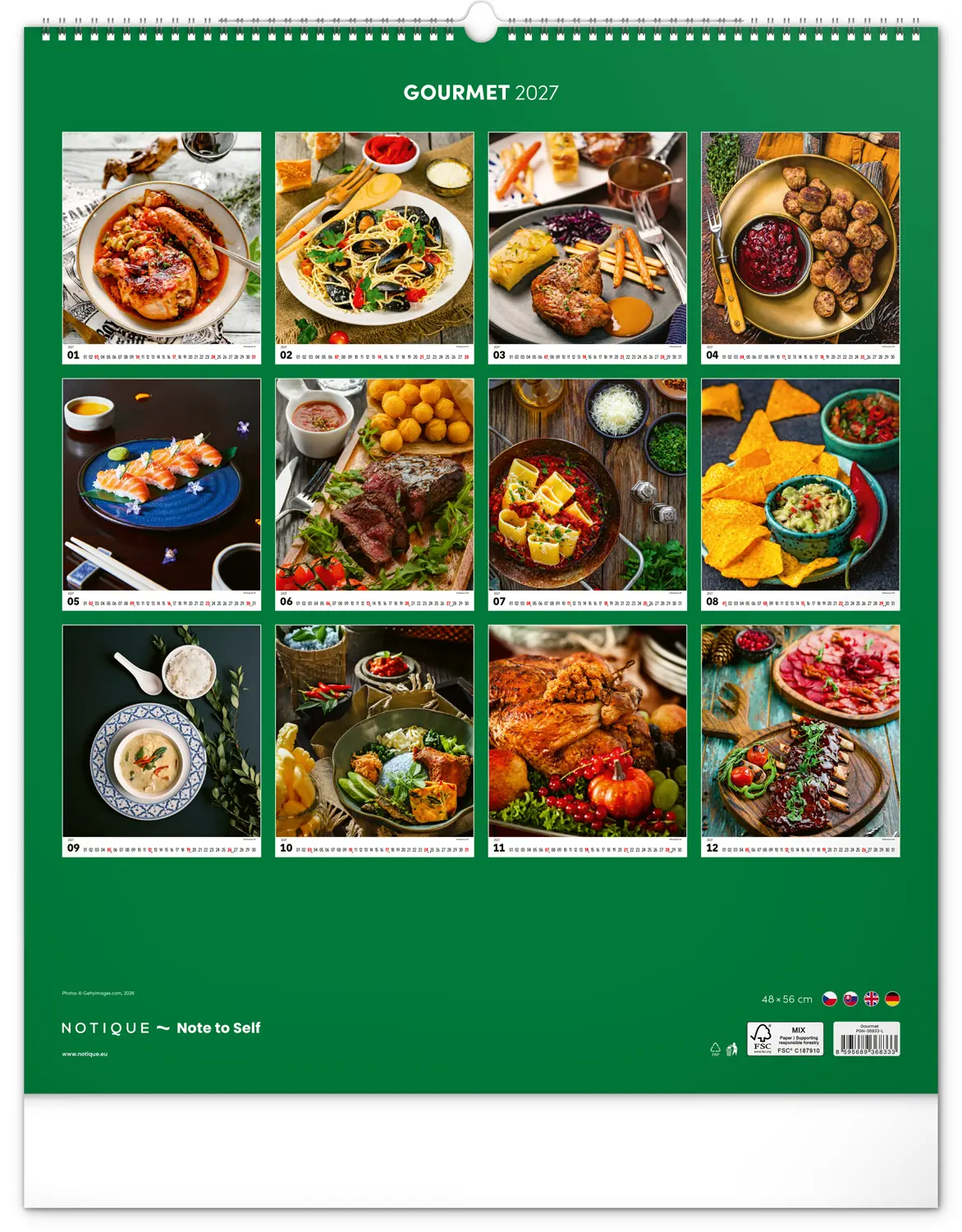 NOTIQUE Nástěnný kalendář Gourmet 2027, 48 x 56 cm