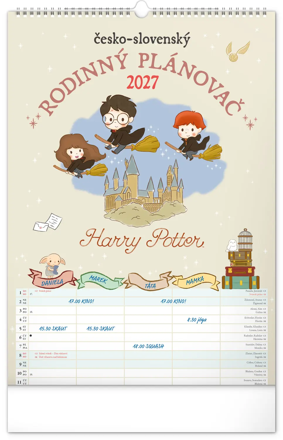 NOTIQUE Nástěnný kalendář Rodinný plánovací Harry Potter XL 2027, 33 x 46 cm