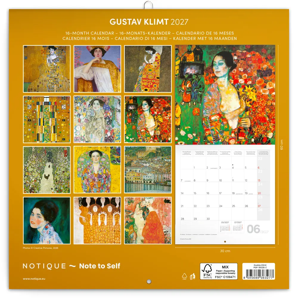 NOTIQUE Grid calendar Gustav Klimt 2027, 30 x 30 cm