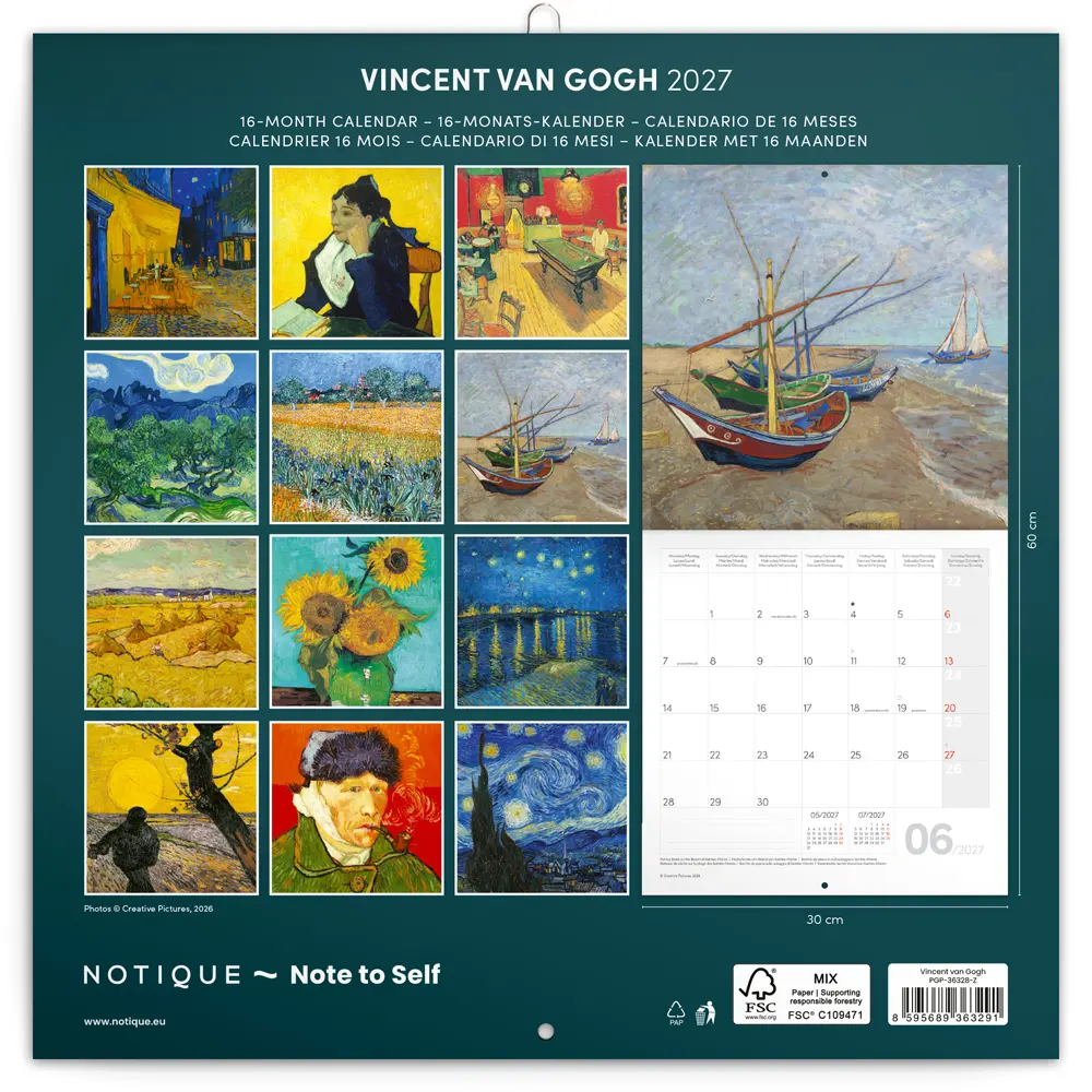 NOTIQUE Grid calendar Vincent van Gogh 2027, 30 x 30 cm