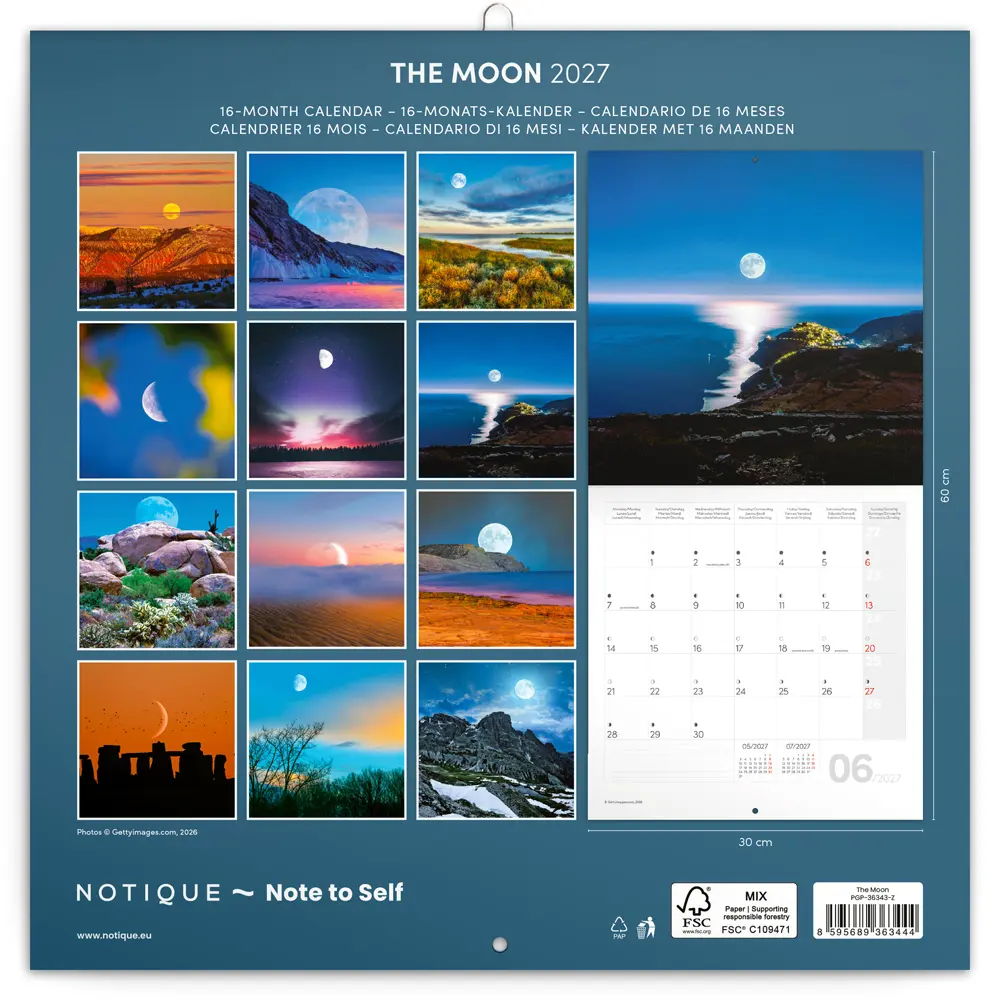 NOTIQUE Grid calendar The Moon 2027, 30 x 30 cm
