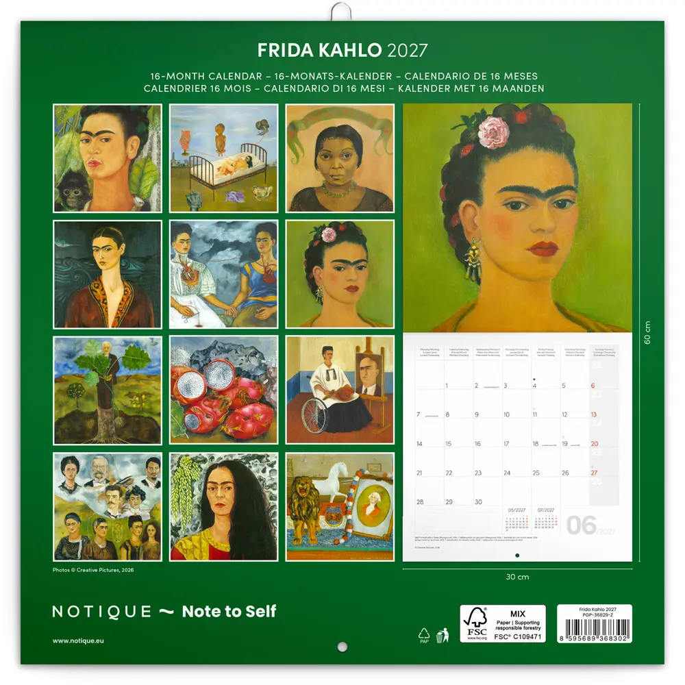 NOTIQUE Grid calendar Frida Kahlo 2027, 30 x 30 cm