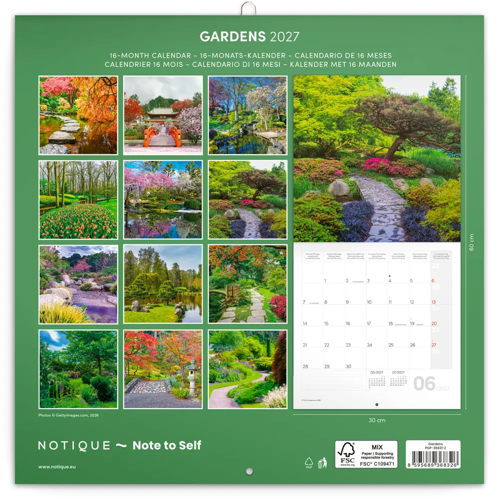 NOTIQUE Grid calendar Gardens 2027, 30 x 30 cm