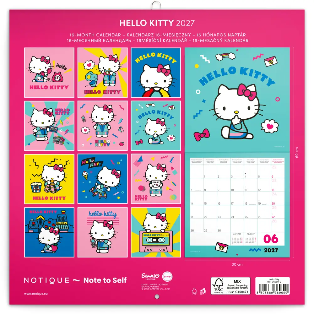 NOTIQUE Poznámkový kalendář Hello Kitty 2027, 30 x 30 cm