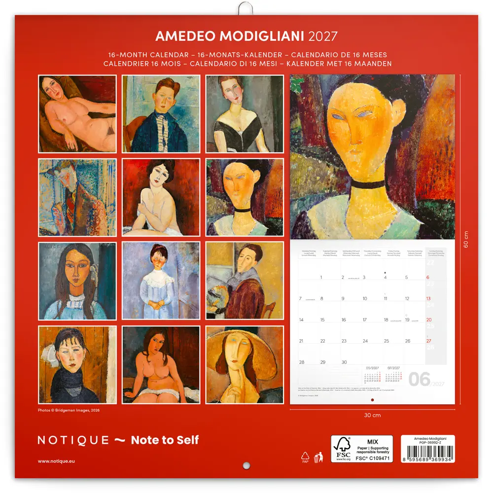 NOTIQUE Grid calendar Amedeo Modigliani 2027, 30 x 30 cm