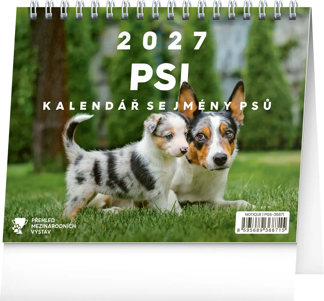 NOTIQUE Stolní kalendář Psi – se jmény psů 2027, 16,5 x 13 cm