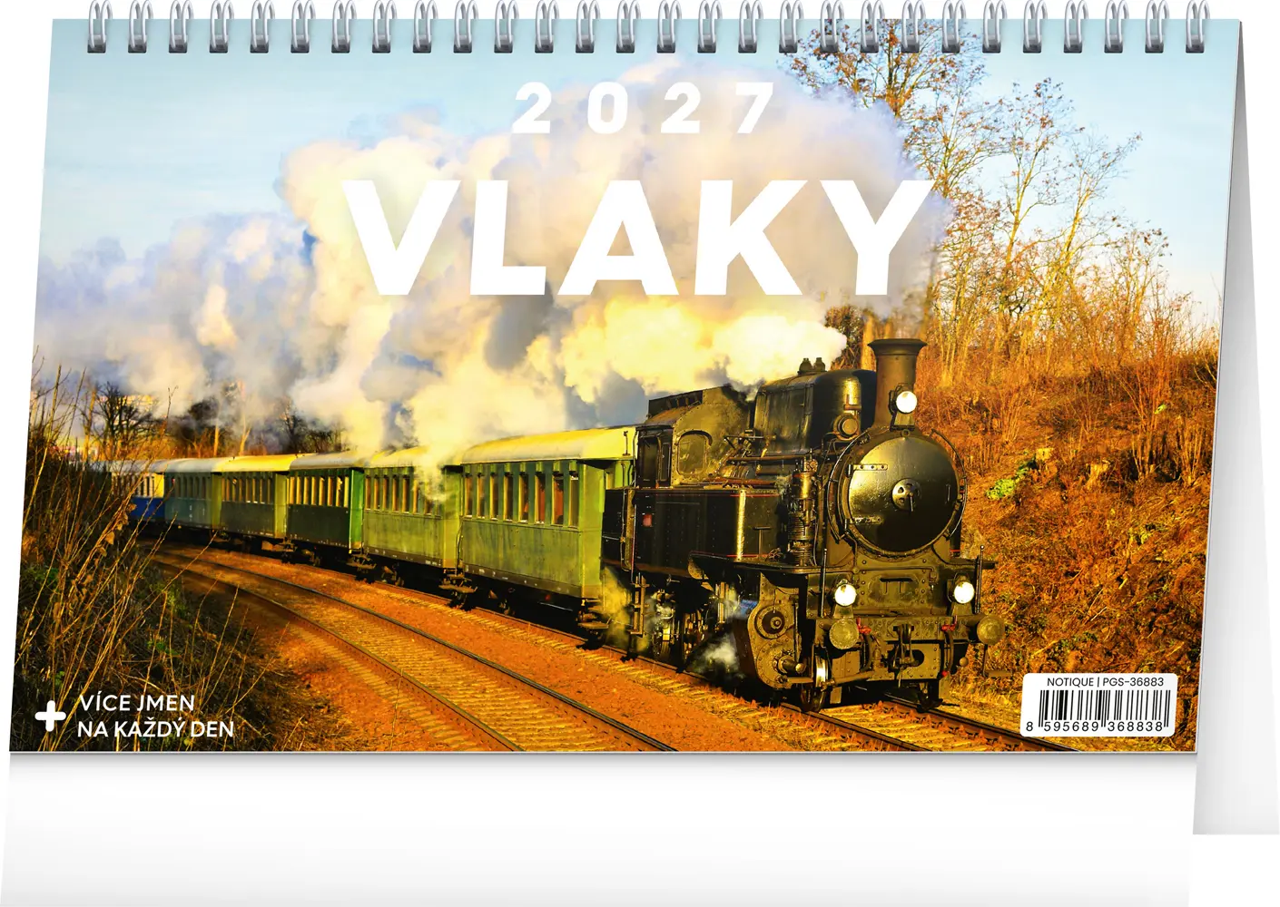 NOTIQUE Stolní kalendář Vlaky 2027, 23,1 x 14,5 cm
