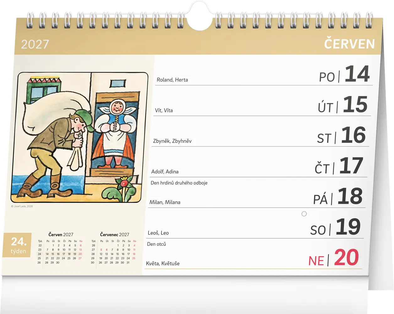 NOTIQUE Stolní kalendář Josef Lada s extra velkým kalendáriem 2027, 30 x 21 cm