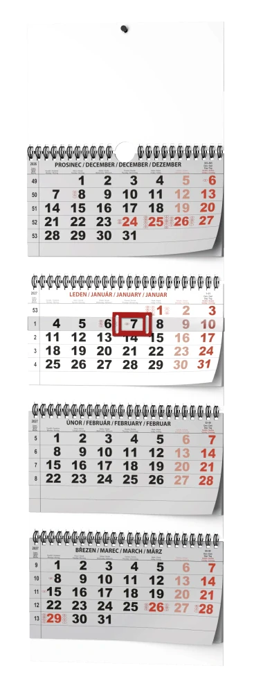 Nástěnný kalendář 2027 Nástěnný kalendář - Čtyřměsíční - skládaný (s mezinárodními svátky)