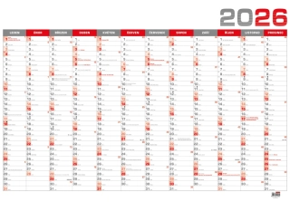 Nástěnný kalendář 2026 Nástěnný roční kalendář B1 - červený