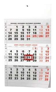 Nástěnný kalendář 2027 Nástěnný kalendář - Tříměsíční - A3 (s mezinárodními svátky) - černý