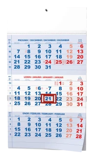 Nástěnný kalendář 2027 Nástěnný kalendář - Tříměsíční - A3 (s mezinárodními svátky) - modrý