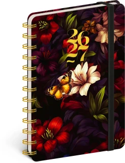 NOTIQUE Spirálový 18měsíční diář Petito – Rudé květy 2026/2027, 13 x 18 cm