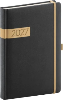 NOTIQUE Denní diář Twill 2027, černo-zlatý, 15 x 21 cm