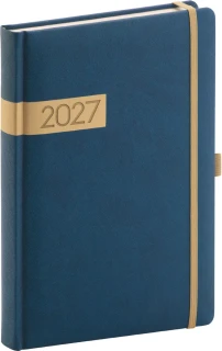 NOTIQUE Denní diář Twill 2027, modro-zlatý, 15 x 21 cm