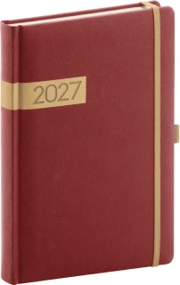 NOTIQUE Denní diář Twill 2027, bordó-zlatý, 15 x 21 cm