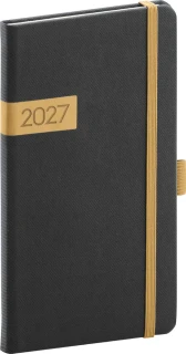NOTIQUE Kapesní diář Twill 2027, černo-zlatý, 9 x 15,5 cm