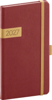 NOTIQUE Kapesní diář Twill 2027, bordó-zlatý, 9 x 15,5 cm