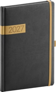 NOTIQUE Týdenní diář Twill 2027, černo-zlatý, 15 x 21 cm