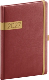 NOTIQUE Týdenní diář Twill 2027, bordó-zlatý, 15 x 21 cm