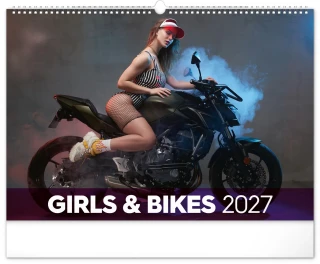 Nástěnný kalendář Girls & Bikes 2027, 48 x 33 cm