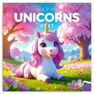 NOTIQUE Grid calendar Happy Unicorns 2027, 30 x 30 cm
