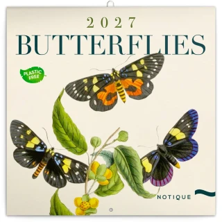 NOTIQUE Poznámkový kalendář Motýli 2027, PLASTIC FREE, 30 x 30 cm